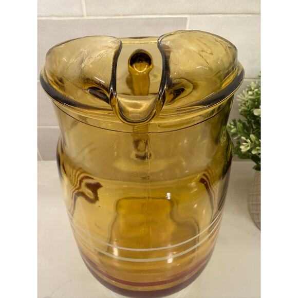 VTG MCM Anchor Hocking Amber Pitcher w Stripes - Picture 4 of 9